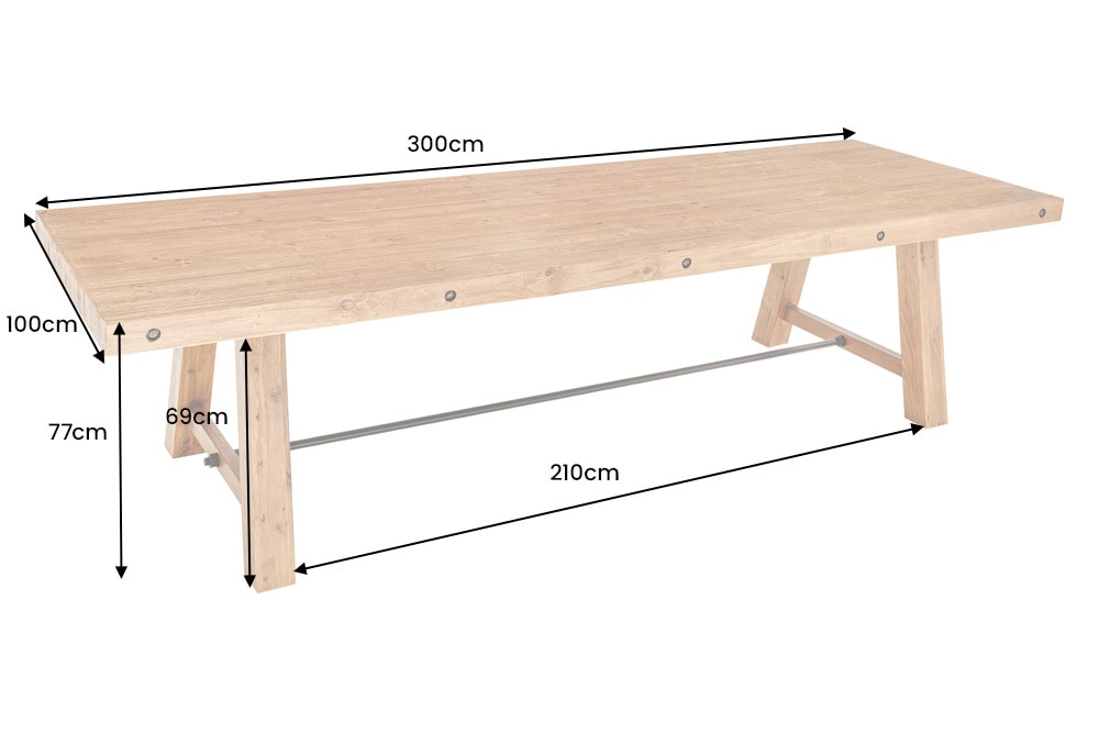 Massiver Esstisch FINCA 300cm vintage braun Pinienholz Bohlenoptik