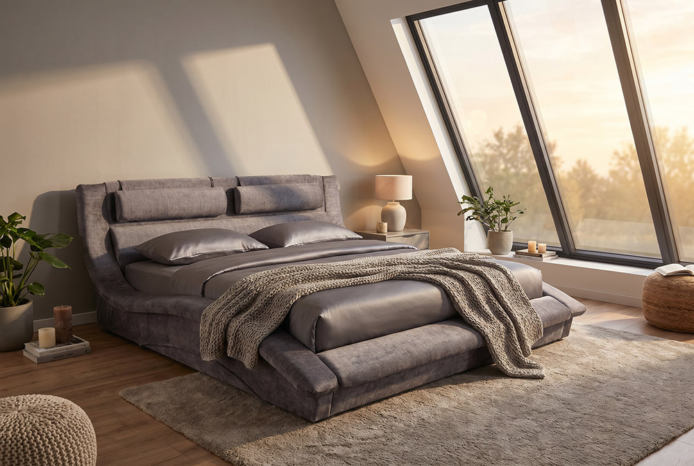 Boxbett SWING 180x200cm grau Vogue Seiden Samtstoff inkl. Stauraum und Lattenrost
