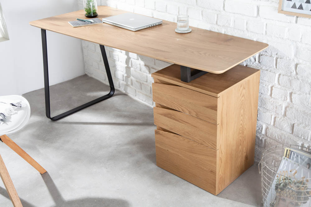 Industrial Schreibtisch STUDIO 160cm Eichenoptik mit 3 Schubladen