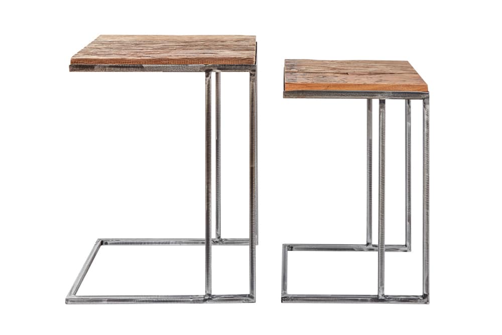 Industrial 2er Set Beistelltische BARRACUDA 45cm Salholz Massivholz geflextes Metallgestell