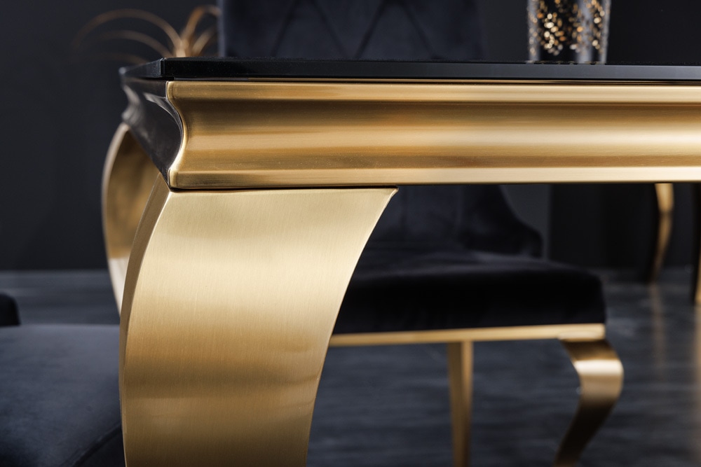 Eleganter Design Esstisch MODERN BAROCK 200cm schwarz gold Edelstahl Opalglas Tischplatte
