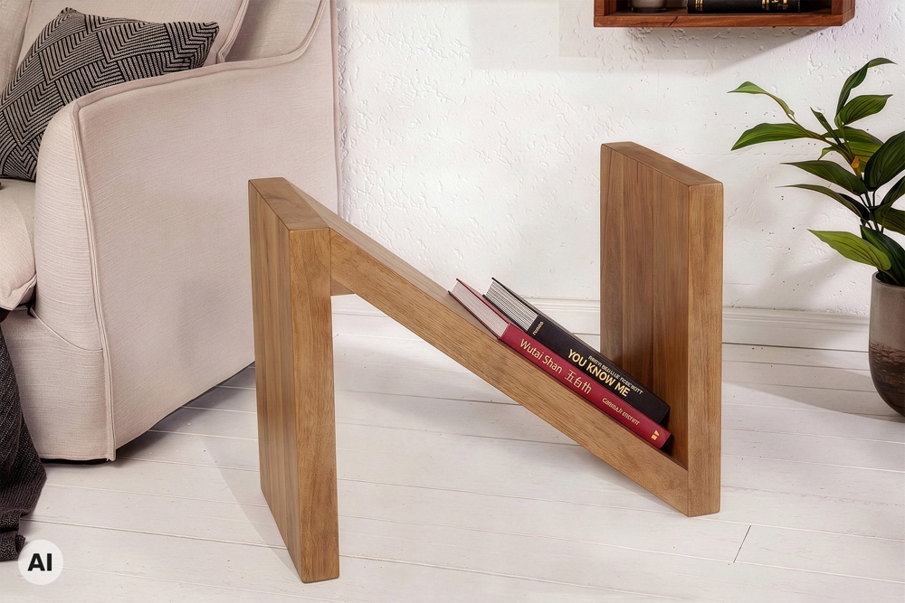 Massiver Beistelltisch Z 60cm braun honey finish Mangoholz Z-Form handmade