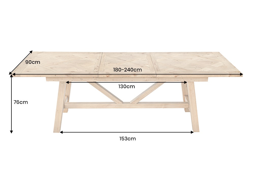 Ausziehbarer Esstisch RIVIERA 180-240cm natur recycelte Pinie Massivholz