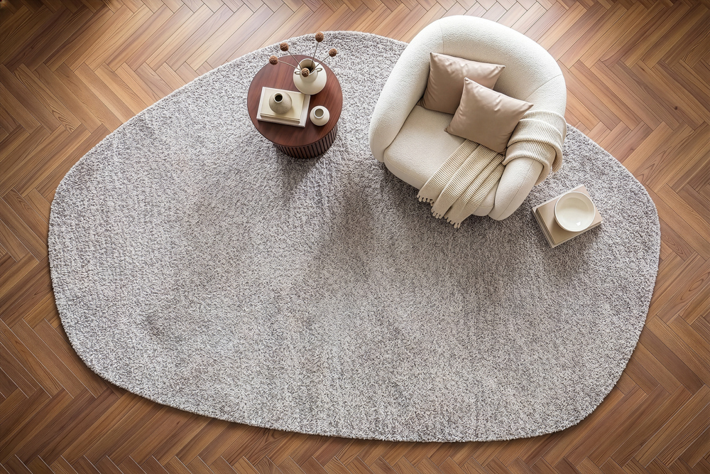 Design Teppich ORGANIC 350x240cm creme Hochflor Indoor-Teppich organische Form