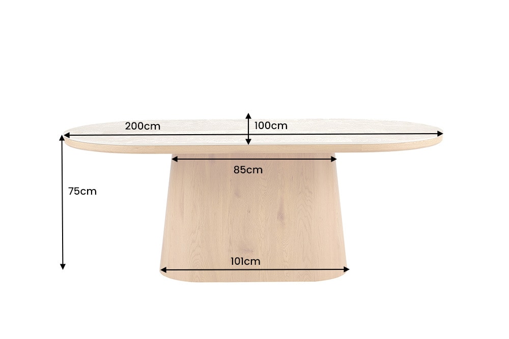 Ovaler Esstisch UNIQUE 200cm beige natur Travertin Eiche mit Säulenfuß