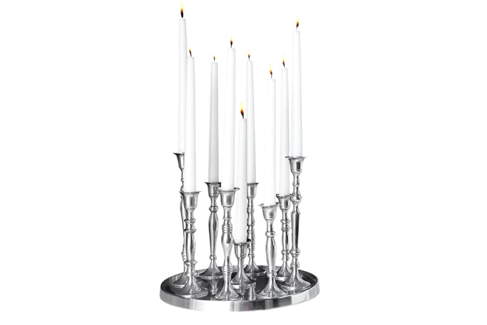 Kerzenständer MODERN BAROCK 30cm 9-flammig silber Aluminium poliert Kerzenhalter Deko-Platte