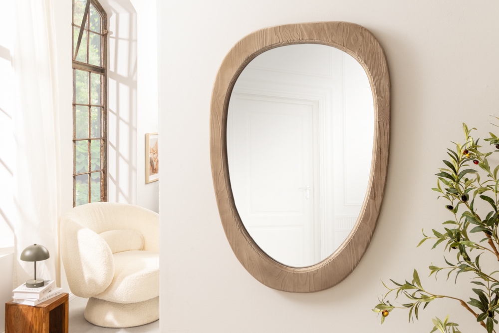 Design Spiegel ORGANIC 105cm natur beige Pinienholz abgerundeter Rahmen Wandspiegel » Jetzt kaufen