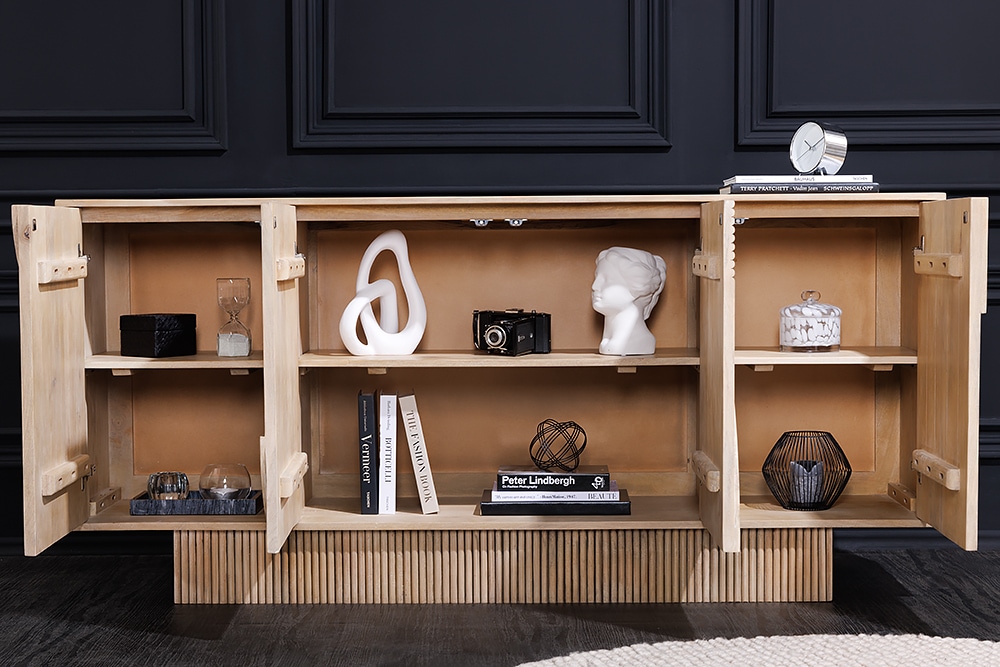 Design Sideboard ART DECO 170cm weiß gekälkt Mangoholz massiv 3D-Front