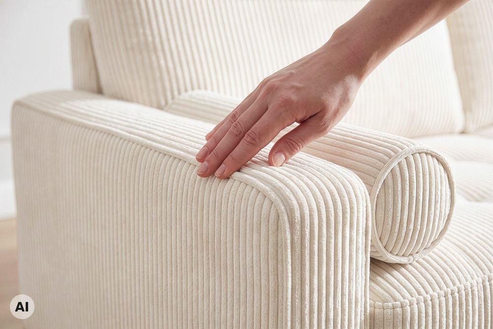 3er Sofa COZY VELVET 220cm beige Cord mit goldener Kappe