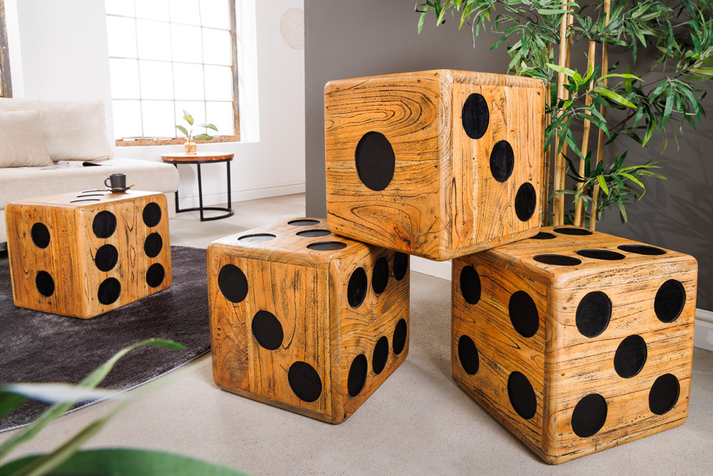 Massiver Würfelhocker CUBE 40cm natur Mindiholz Beistelltisch stapelbar