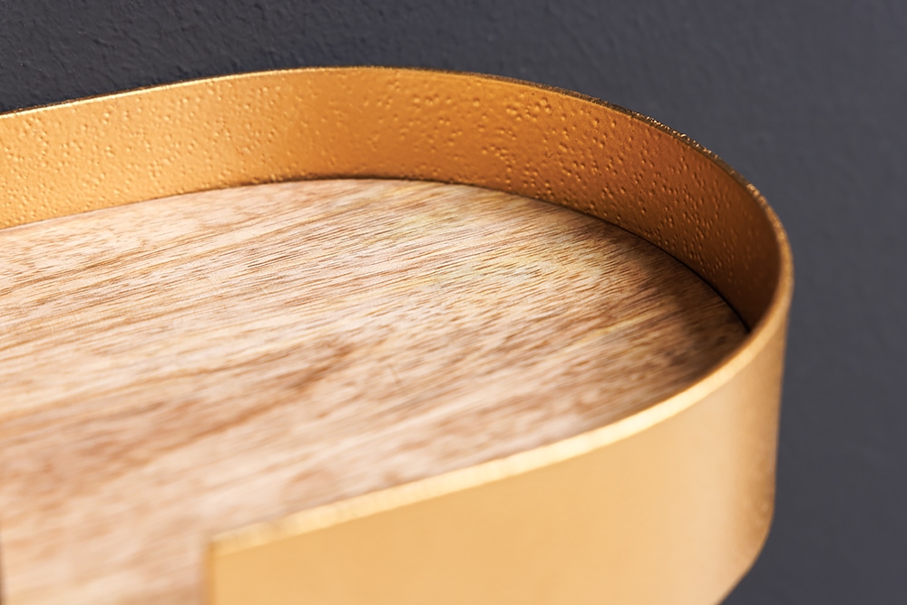 Modernes 2er Set Wandregal PURE NATURE 60cm gold Mangoholz massiv Metall handmade