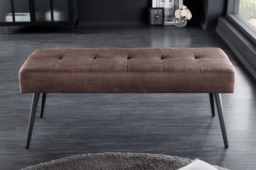 Design Sitzbank BOUTIQUE 100cm antik braun Microfaser schwarze Metallbeine Polsterbank