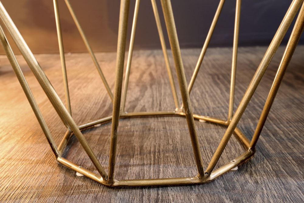 Design Beistelltisch DIAMOND 50cm weiß Marmor messing Metall