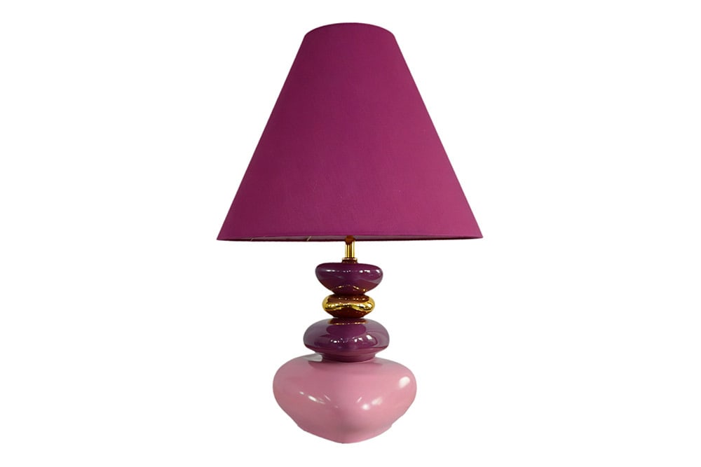 Dekorative Tischlampe STONES OF ECSTASY 60cm pink rosa gold mit Stoffschirm rund