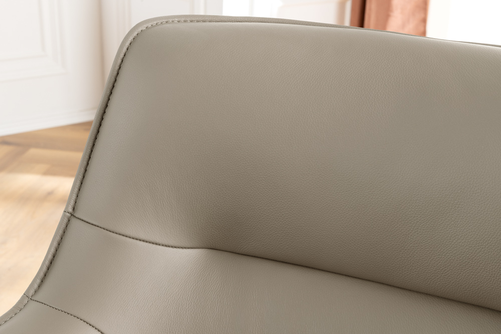 Drehbarer Stuhl LE GRAND taupe Echtleder Strukturstoff schwarzes Metallgestell