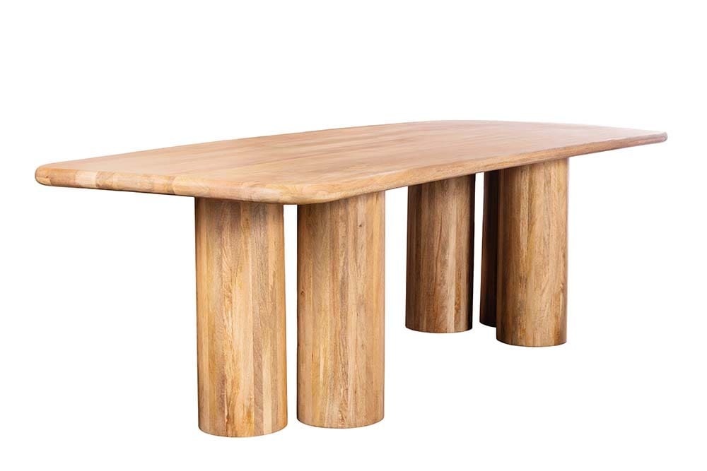 Massiver Esstisch ART DECO 240cm natur Mangoholz mit Säulenfüßen