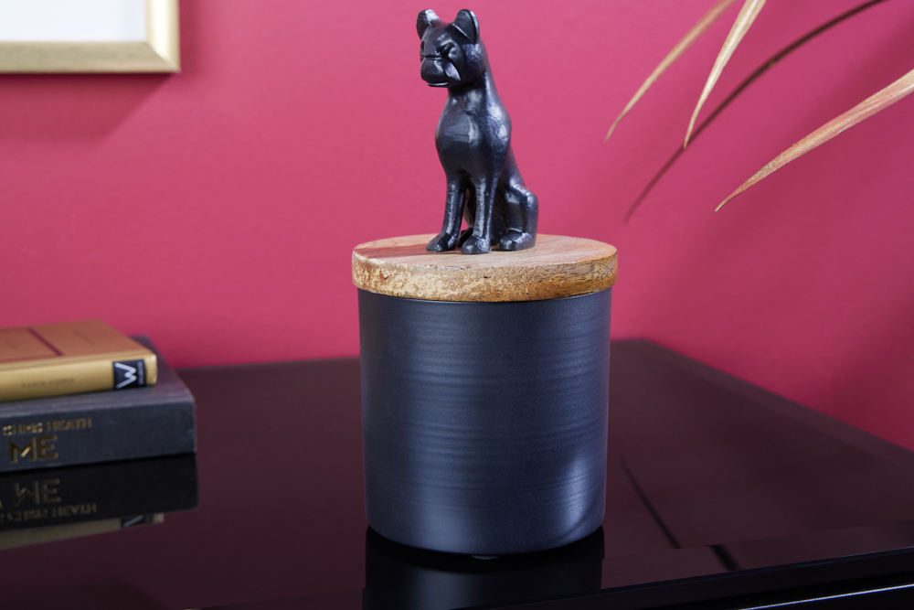 Design Dose PANTHER 20cm schwarz natur Mangoholz Panther-Figur Metall Dekoration