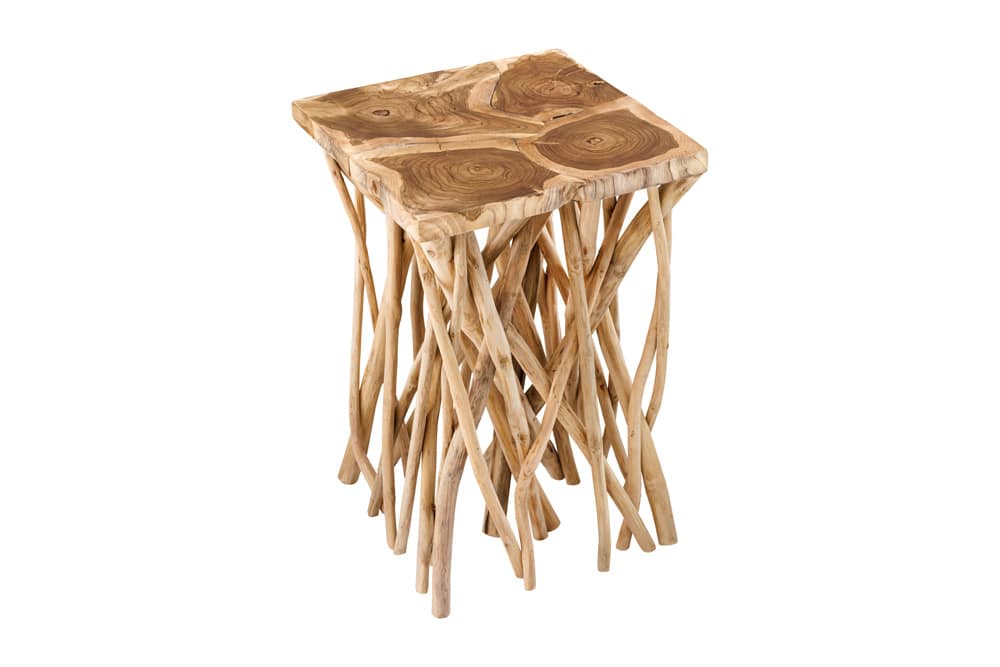 Massivholz Beistelltisch DRIFTWOOD 60cm natur Teak viereckig im Stelzen-Design