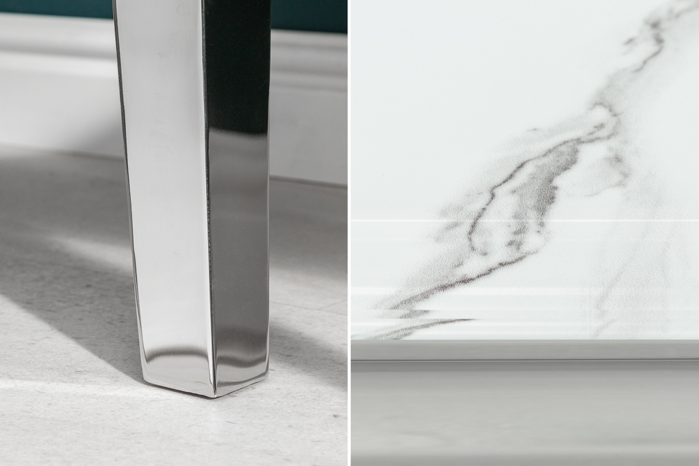 Eleganter Konsolentisch MODERN BAROCK 145cm mit Glasplatte Marmoroptik Edelstahlbeine