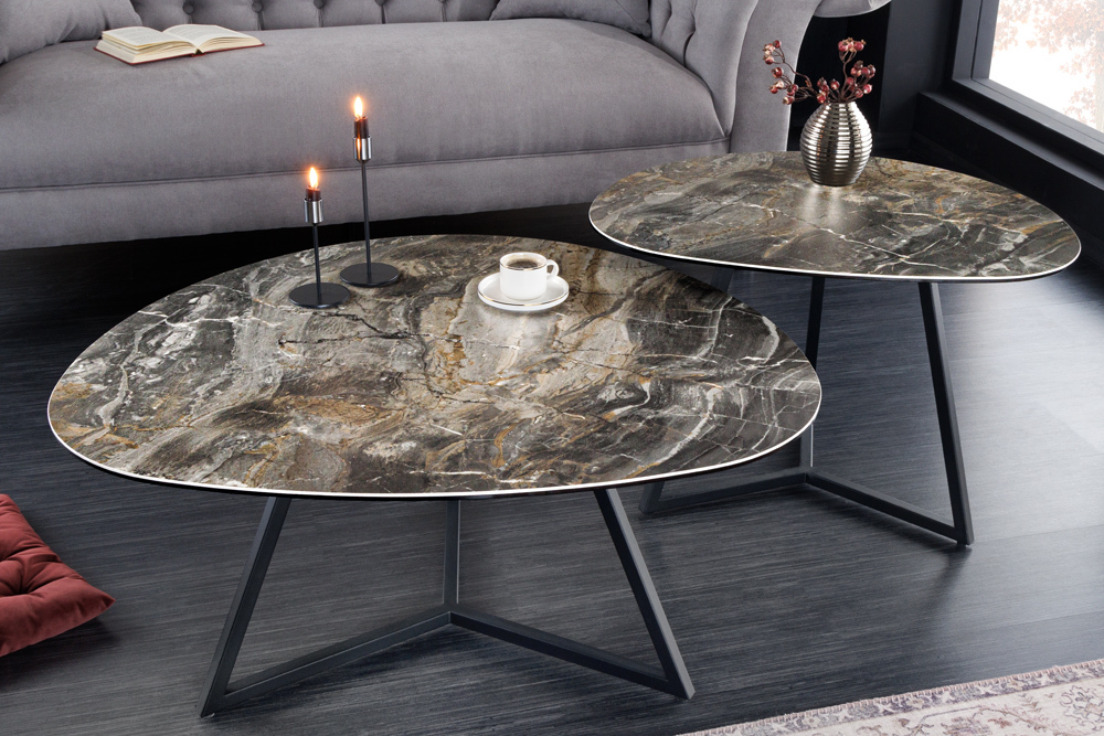 Moderner Couchtisch MARVELOUS 70cm taupe Marmor Keramik made in Italy