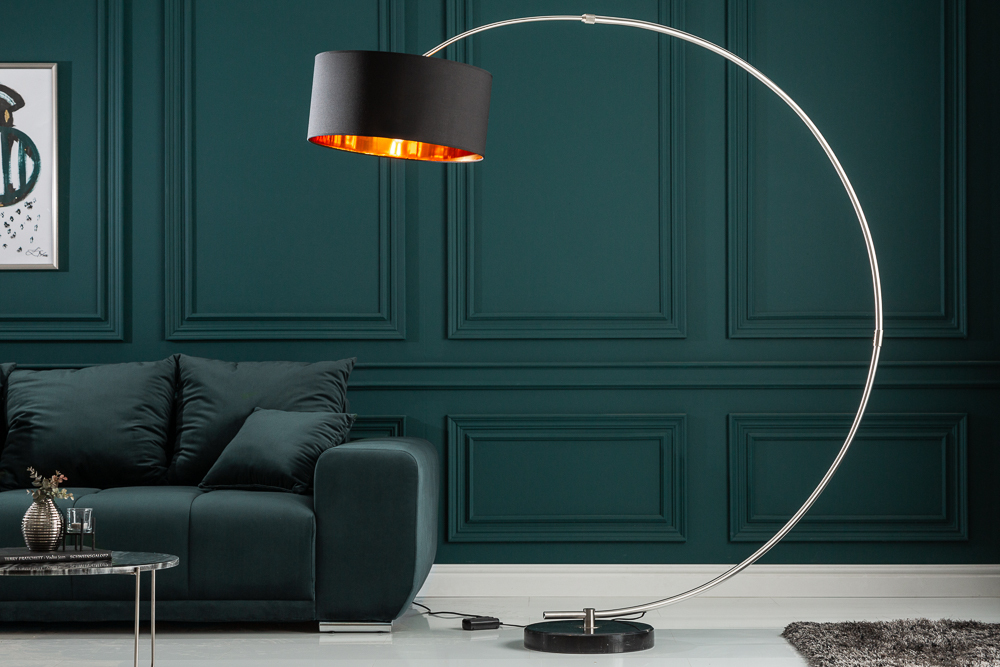 Dimmbare Bogenlampe PYTHON 190cm schwarz gold Retro Bogenleuchte
