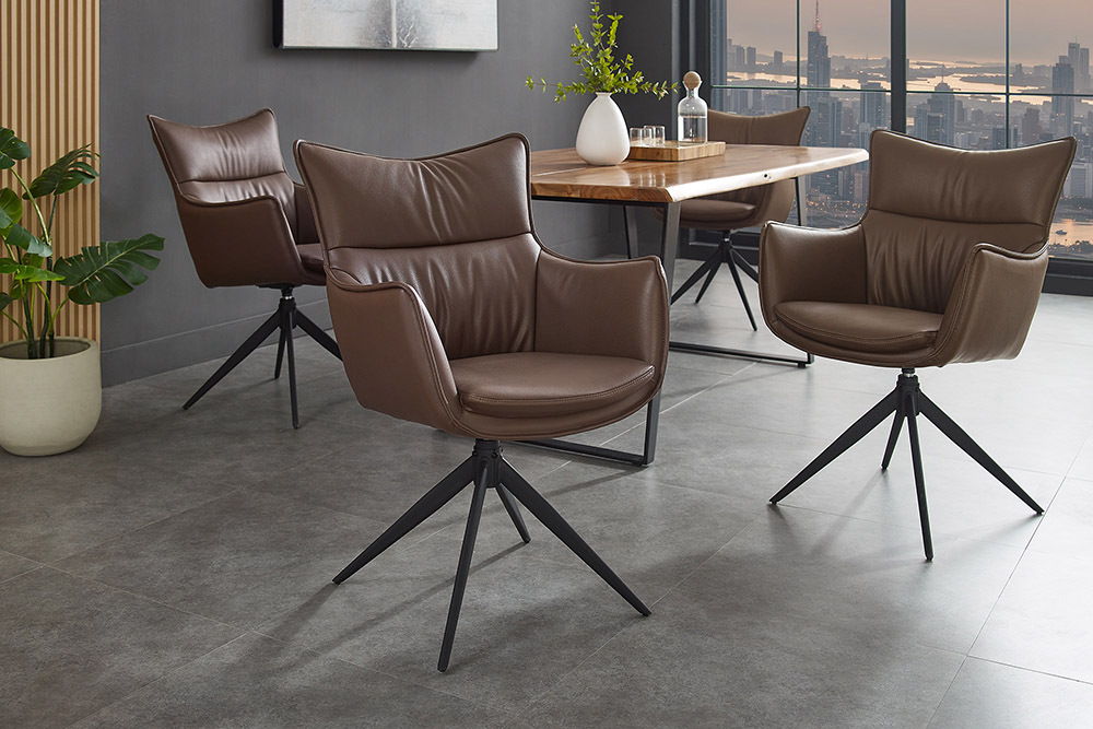 Drehbarer Design Stuhl VOGUE brandy braun Kunstleder schwarz Metall 360° mit Armlehne » Jetzt kaufen