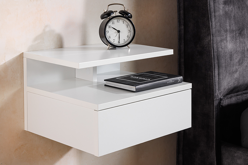 Hängender Nachttisch FLOATING 35cm weiß Regal mit Schublade