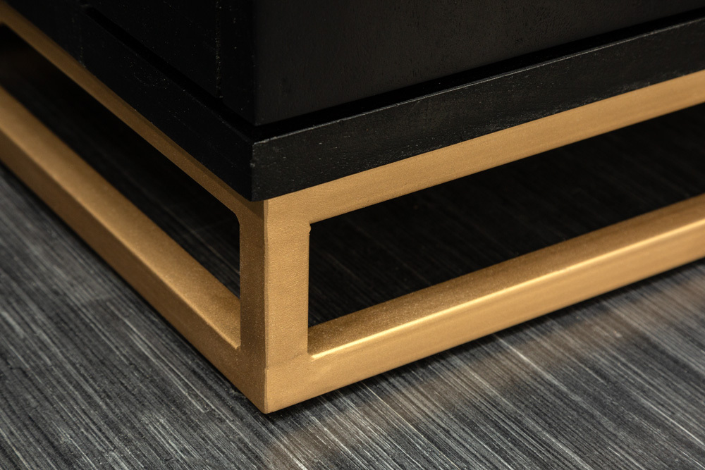 Extravaganter Barschrank ANGEL 140cm schwarz Mangoholz mit goldenen Flügeln