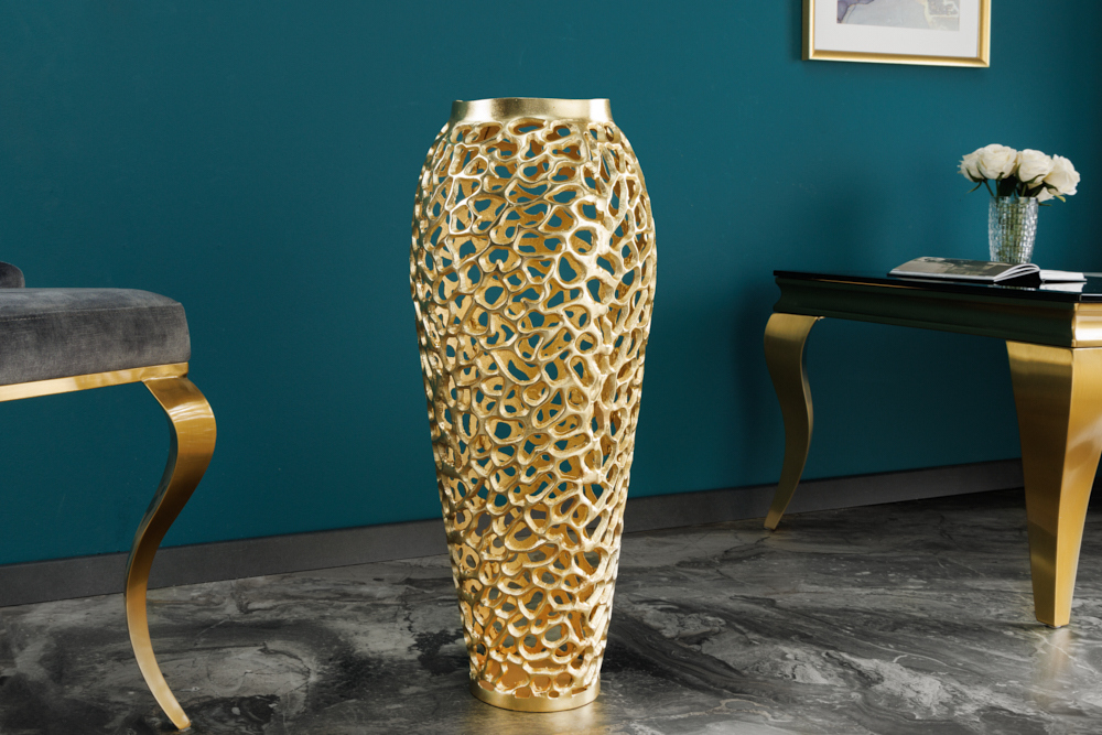 Filigrane Design Vase ABSTRACT LEAF gold 65cm Handarbeit