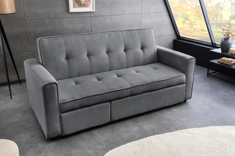 Ausziehbares Schlafsofa SMART 180cm grau Cord 2-Sitzer Couch mit Nosagfederung