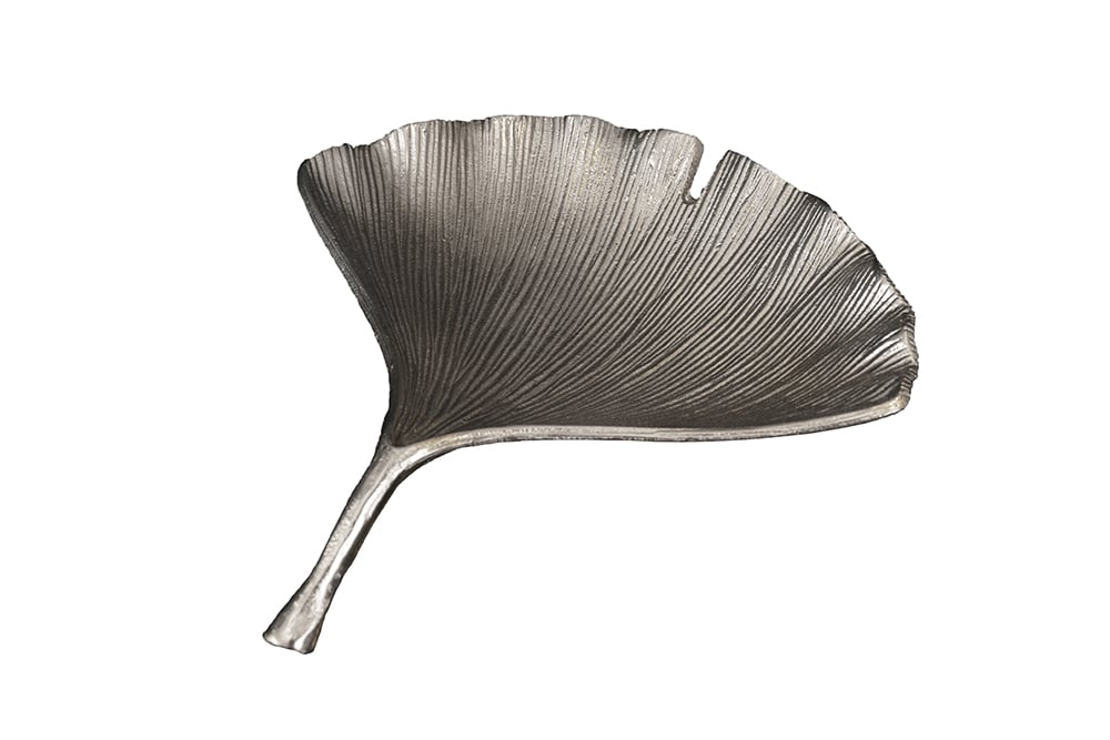 Dekorative Schale GINKGO 35cm silber handmade Metall