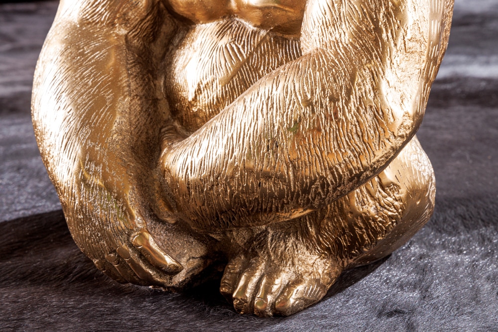 Runder Couchtisch WILDLIFE KONG 60cm gold Metall Glas Affenfigur Gorilla Skulptur handmade