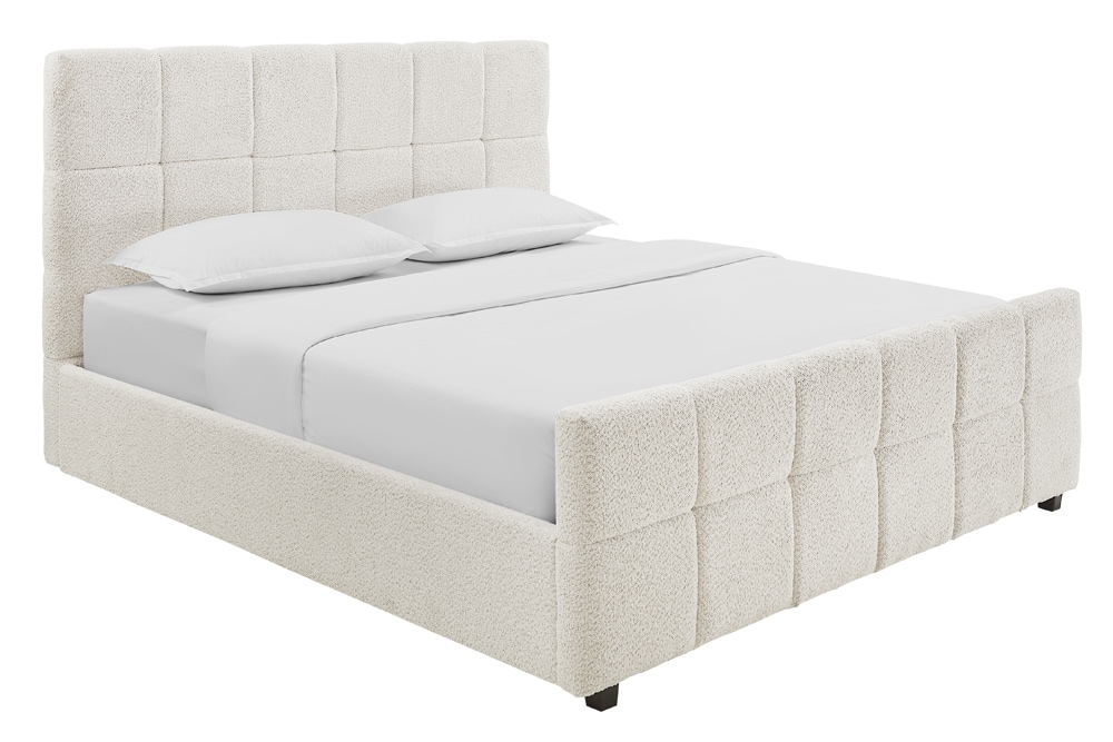 Modernes Boxbett PRESTIGE 180x200cm creme Bouclé mit Stauraum und Lattenrost
