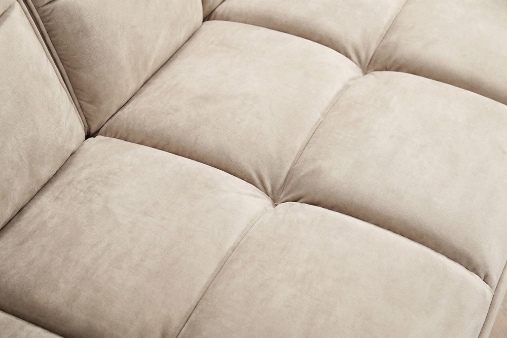 Retro Schlafsofa BOUTIQUE 215cm champagner beige Samt 3-Sitzer mit goldenen Füßen
