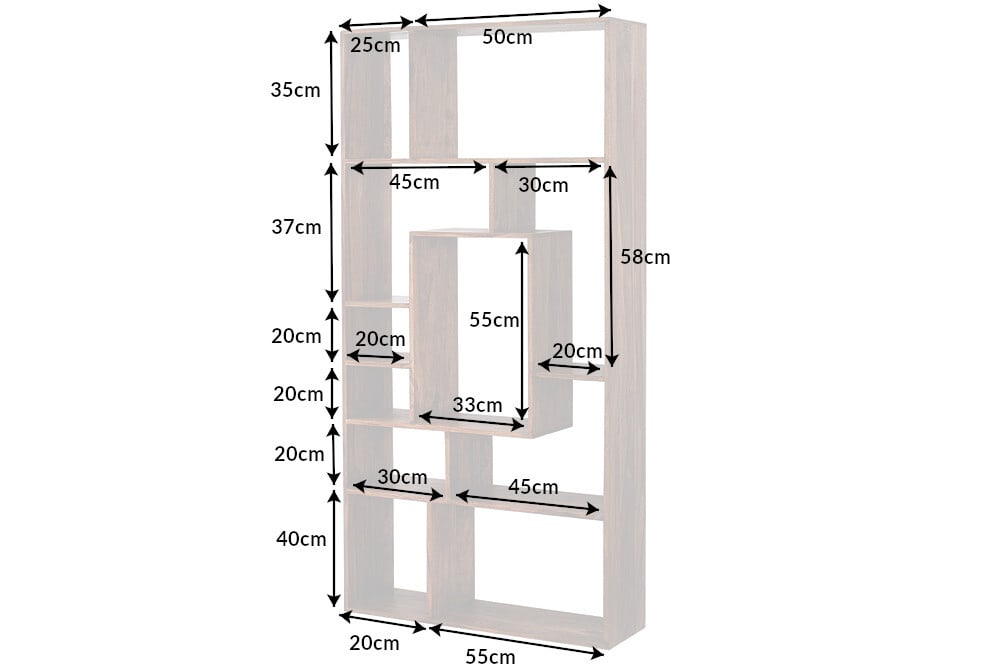 Massives Bücherregal CUBUS 180cm braun Sheesham stone finish einzigartige Maserung