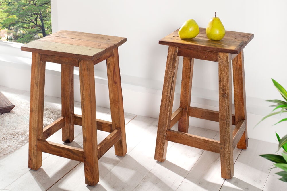 Massivholz Hocker JAKARTA 50cm recycelt Beistelltisch Sitzhocker