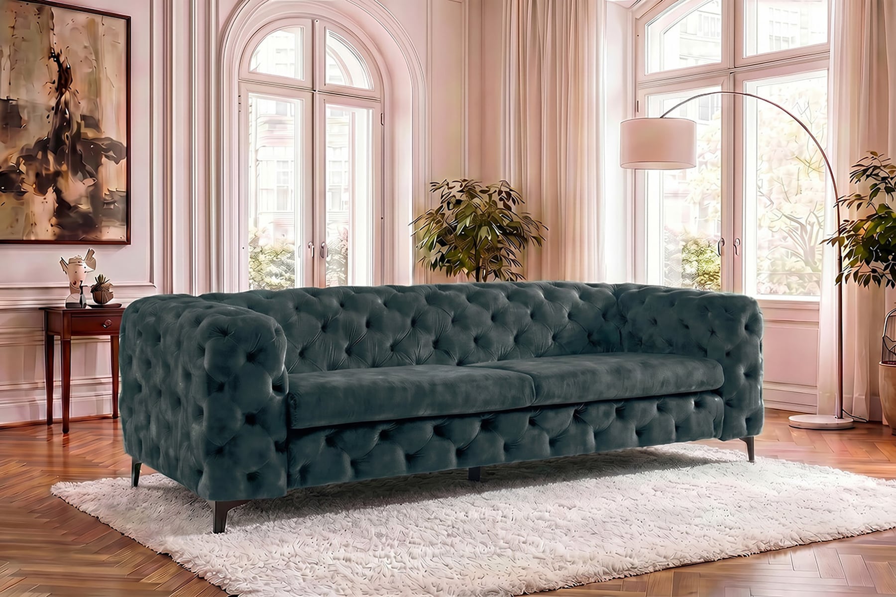 Chesterfield Sofa MODERN BAROCK 235cm petrol Samt 3-Sitzer Couch Federkern