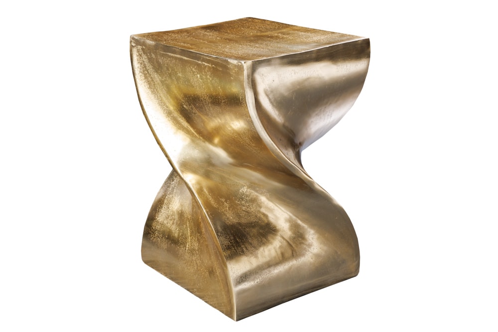 Skulp­tu­raler Beistelltisch TWIST 45cm gold Aluminium handmade Sitzhocker Nachttisch