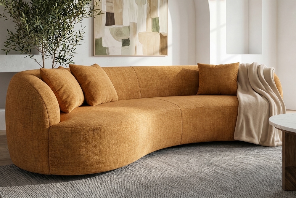 Organisches Sofa ATELIER 230cm senfgelb Samt 3-Sitzer Couch inkl. Kissen