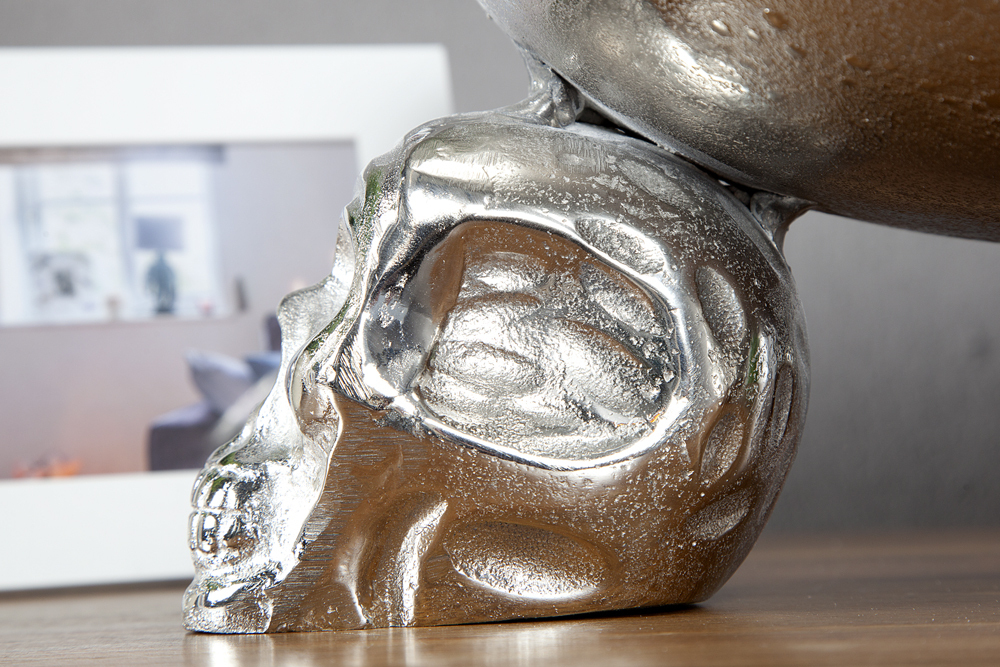 Design Deko-Schale SKULL 35cm silber Aluminium Totenkopf
