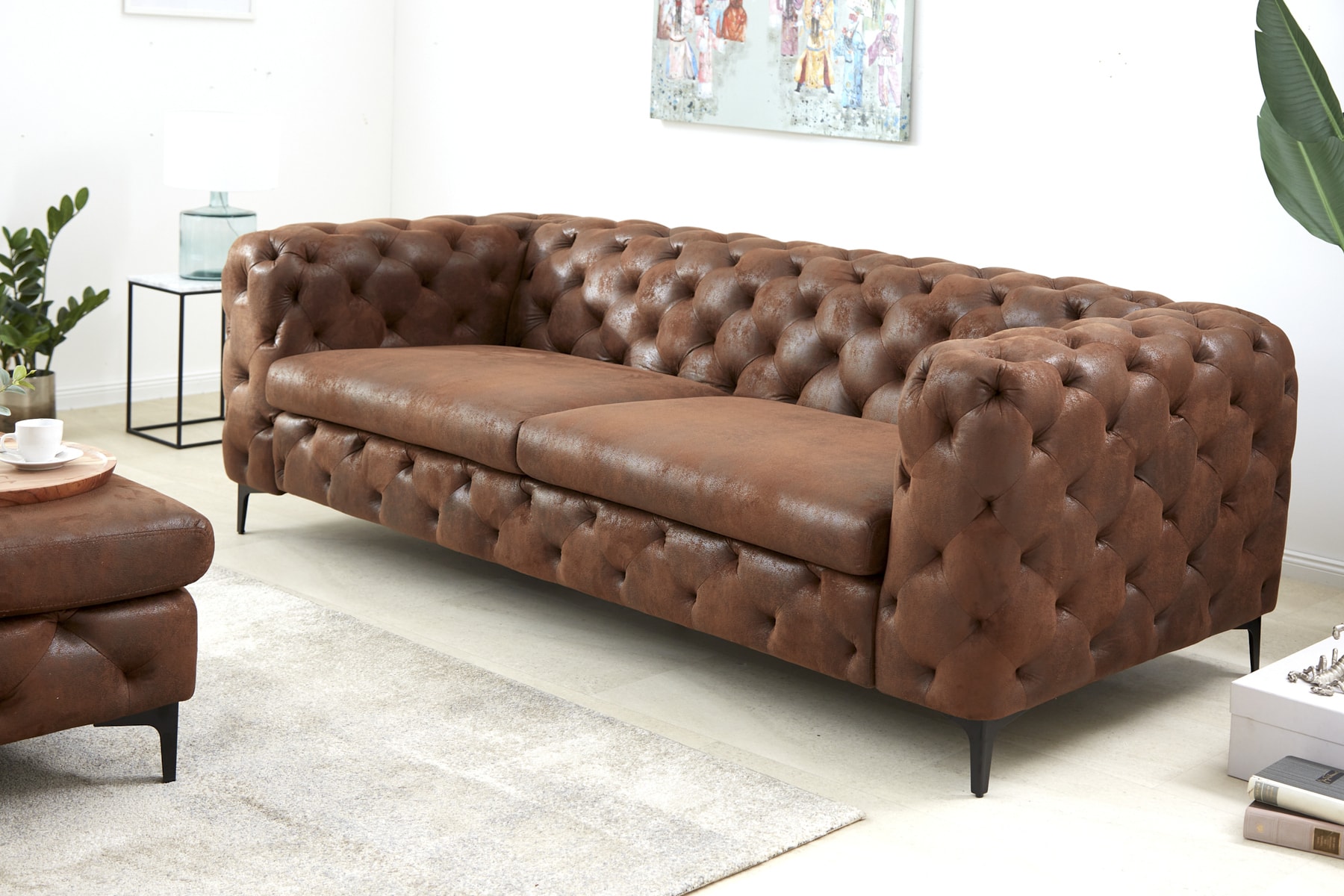 Chesterfield 3-Sitzer Sofa MODERN BAROCK 235cm antik braun Federkern Microfaser