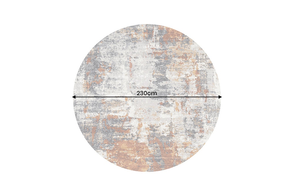 Runder Design Teppich MODERN ART 230cm beige grau kupfer Kurzflor Indoor