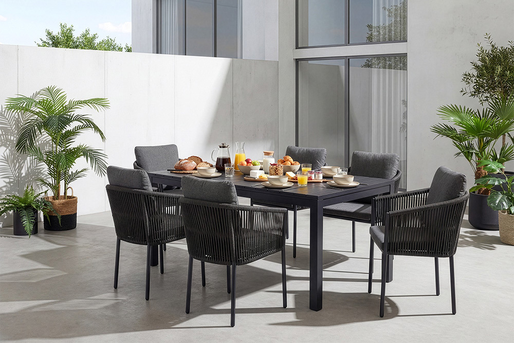 Stapelbarer Stuhl ROPE anthrazit Aluminium Gartensessel inkl. Kissen In- und Outdoor