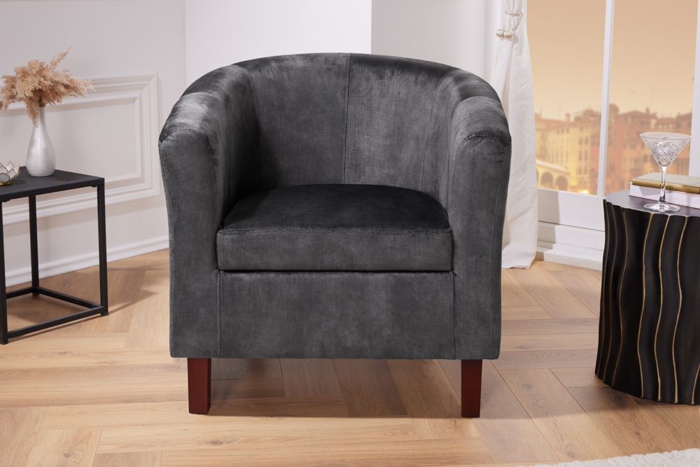 Design Lounge Sessel HEMINGWAY dunkelgrau Samt Armlehnen Cocktailsessel