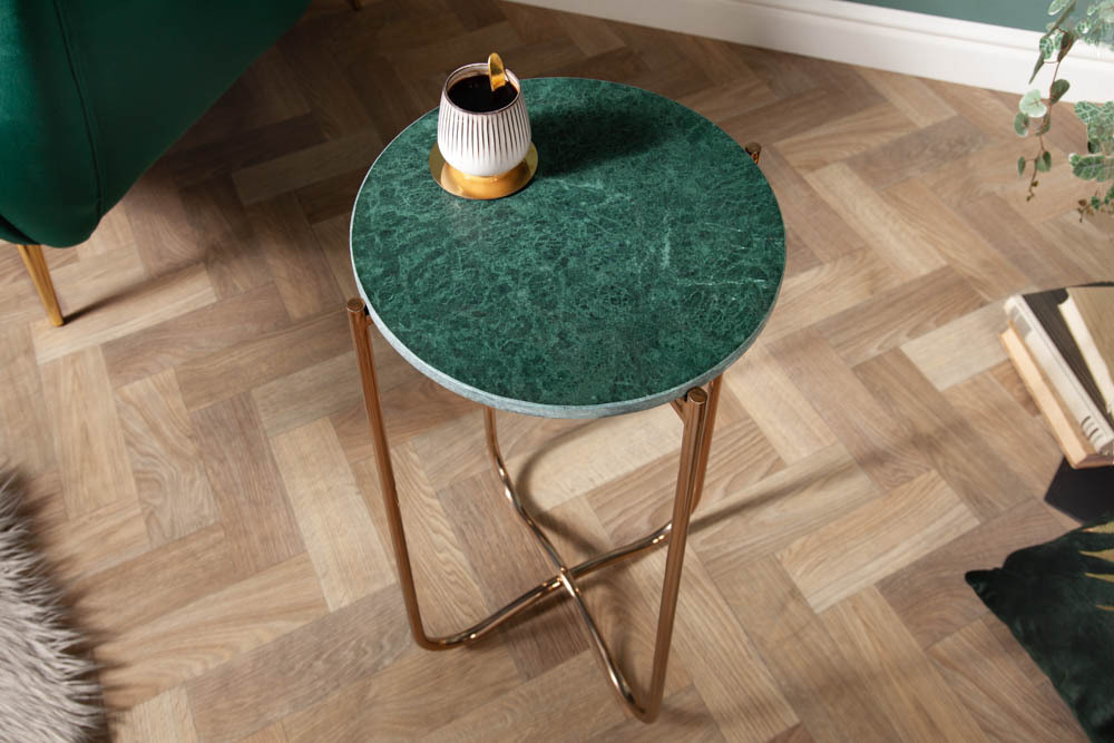 Handgearbeiteter Beistelltisch NOBLE I 35cm grün Marmor abnehmbare Tischplatte rund