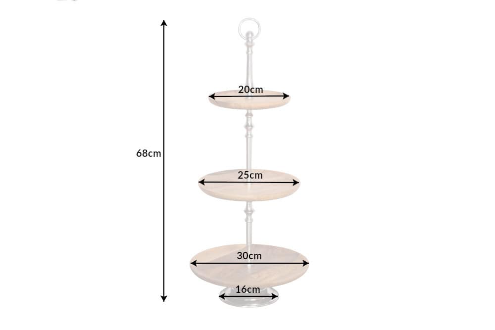 Dekorative Etagere PURE NATURE 68cm silber Mangoholz handmade drei Etagen