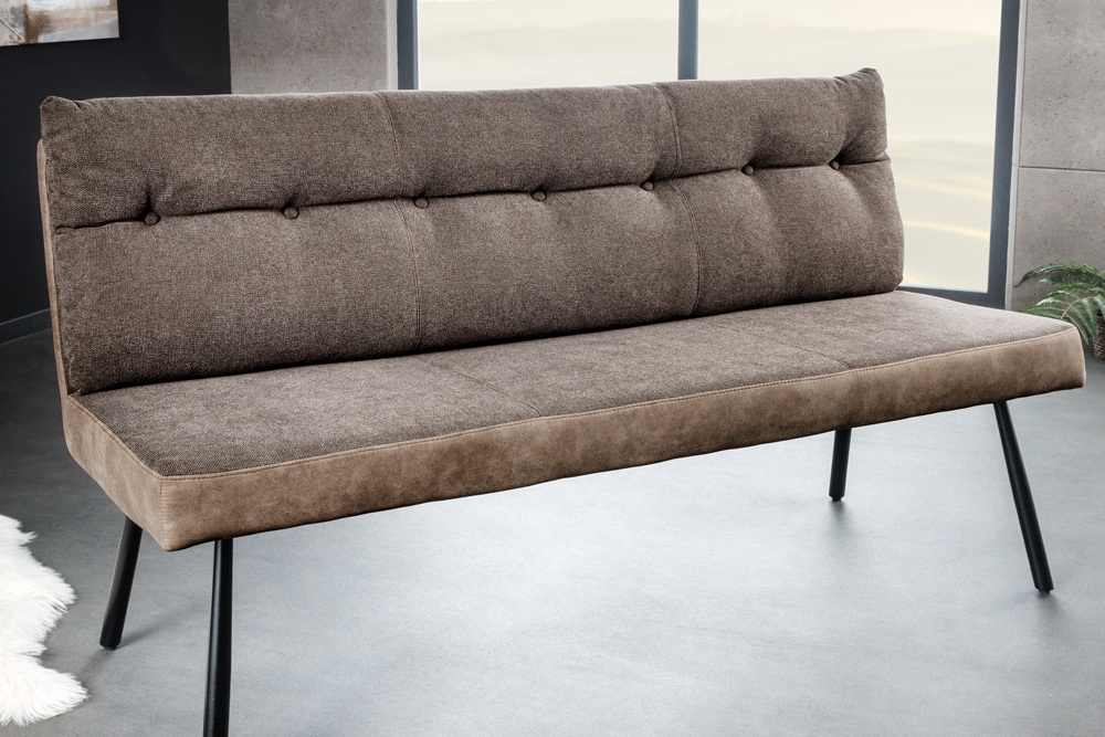 Moderne Sitzbank BIG GEORGE 160cm taupe Flachgewebe Taschenfederkern schwarz