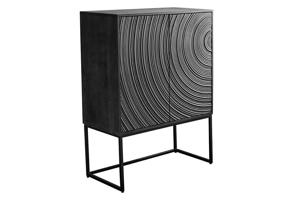 Design Highboard ORBIT 120cm schwarz Mangoholz mit 3D-Front Metall