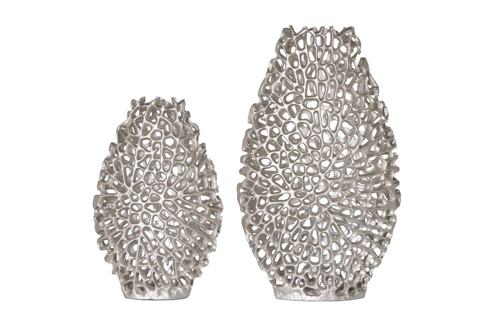 Filigranes Vasen 2er Set ABSTRACT LEAF 40cm silber Metall Handarbeit Blumenvase