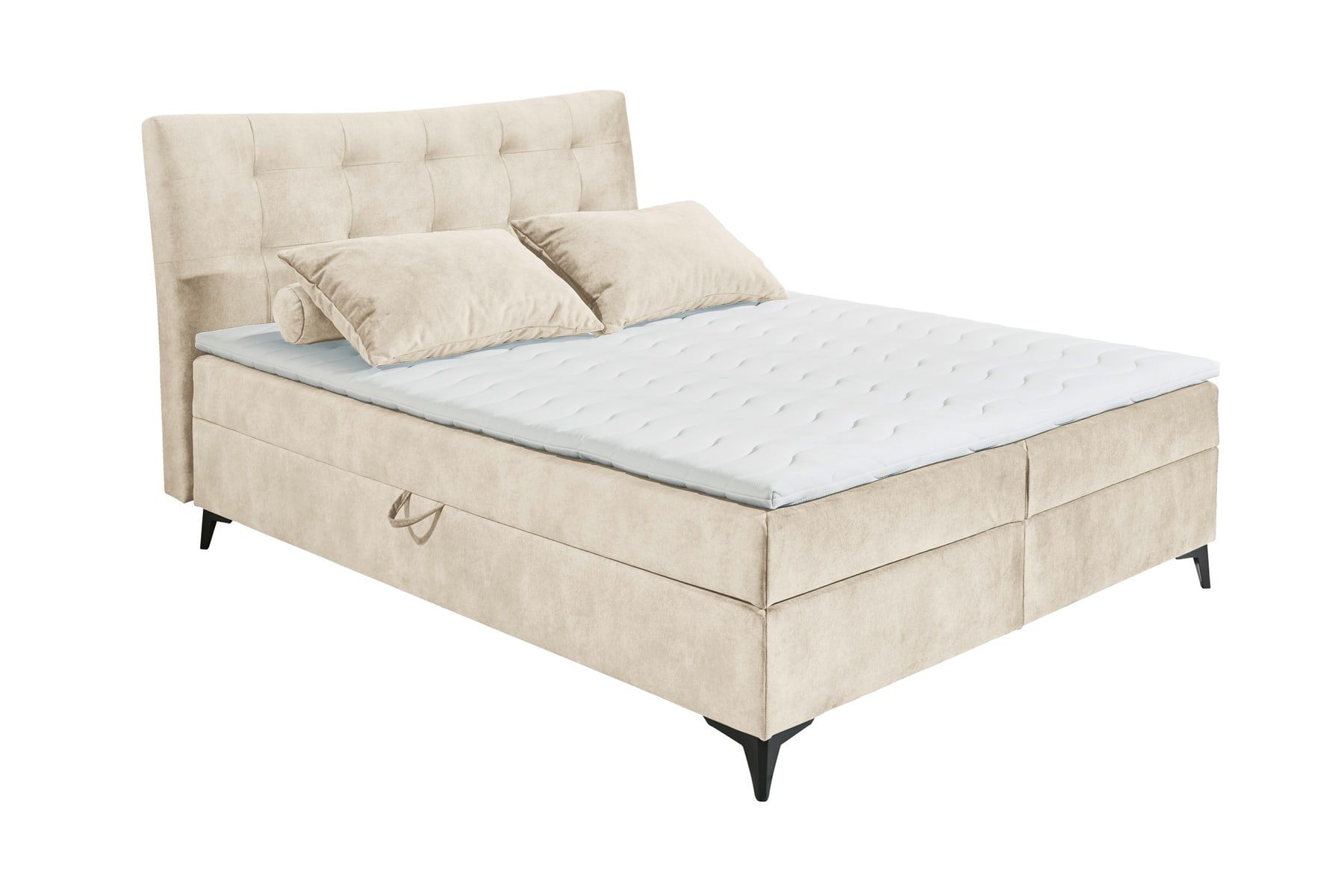 Design Boxbett DECADENCIA 180x200cm beige Samt mit Stauraum Matratze Topper